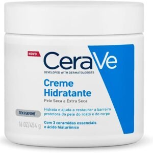 CeraVe Creme Hidratante Corporal, para Pele Seca a Extra Seca, com 3 Ceramidas Essenciais e Ácido Hialurônico, Hidratação Profunda e Duradoura, Tecnologia MVE, Sem Perfume, 453g